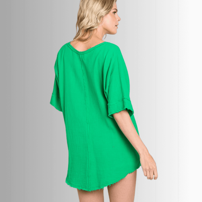 Ryleigh Double Gauze Top - Stylish V-Neck Design for Ultimate Comfort - RFE Marketing Ventures