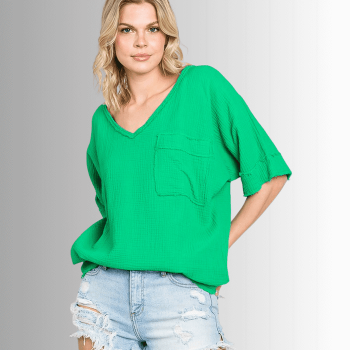 Ryleigh Double Gauze Top - Stylish V-Neck Design for Ultimate Comfort - RFE Marketing Ventures