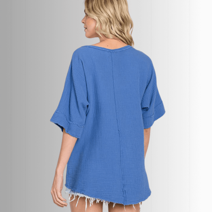 Ryleigh Double Gauze Top - Stylish V-Neck Design for Ultimate Comfort - RFE Marketing Ventures
