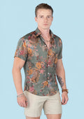 Sage Bouquet Silk Shirt - sage green floral print, front view