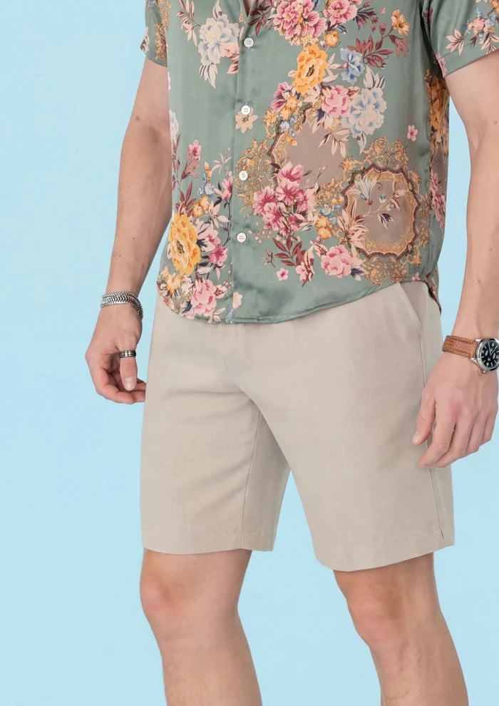 Sage Bouquet Silk Shirt - button and placket detail