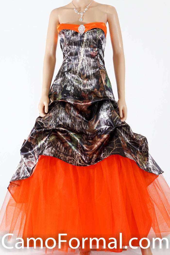Sale 3011 Strapless Satin Camo Wedding Gown with Tulle, No Train