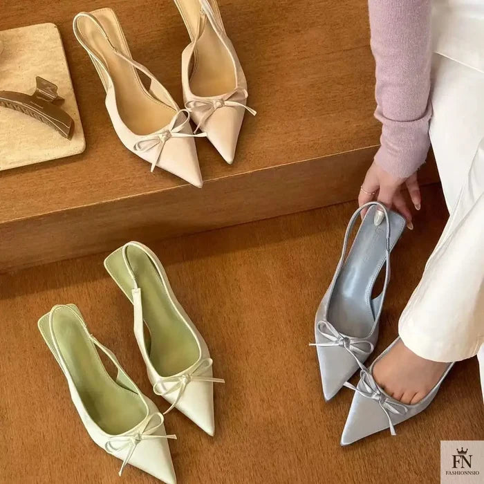 Satin Bowknot Pointed Heels - Fashionnsio