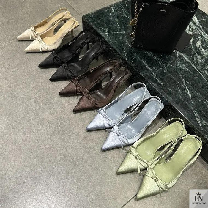 Satin Bowknot Pointed Heels - Fashionnsio