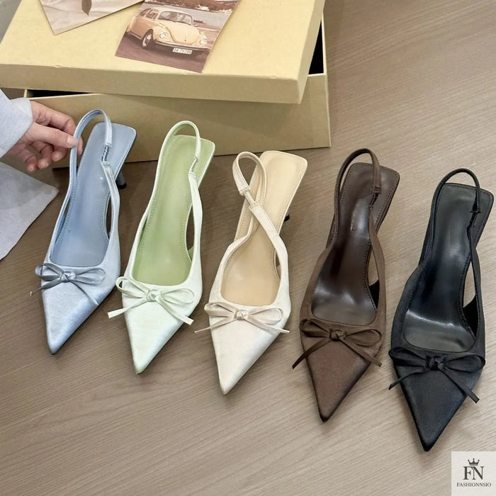 Satin Bowknot Pointed Heels - Fashionnsio