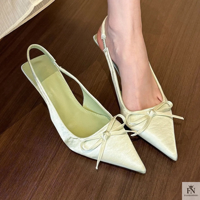 Satin Bowknot Pointed Heels - Fashionnsio
