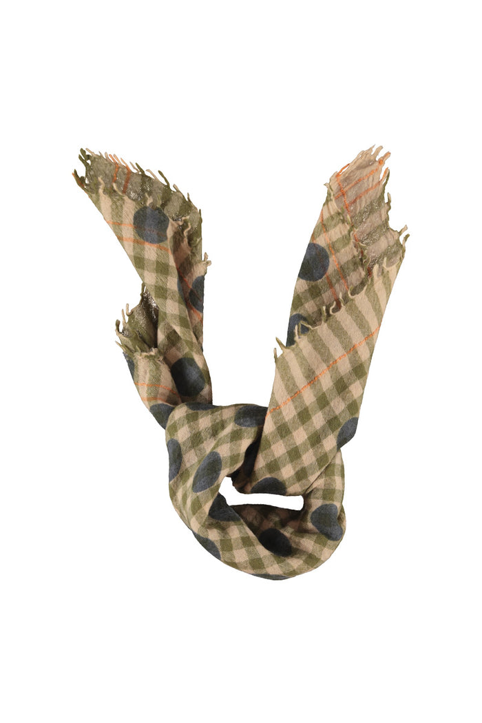 Scarf Green Checkered with Polka Dots