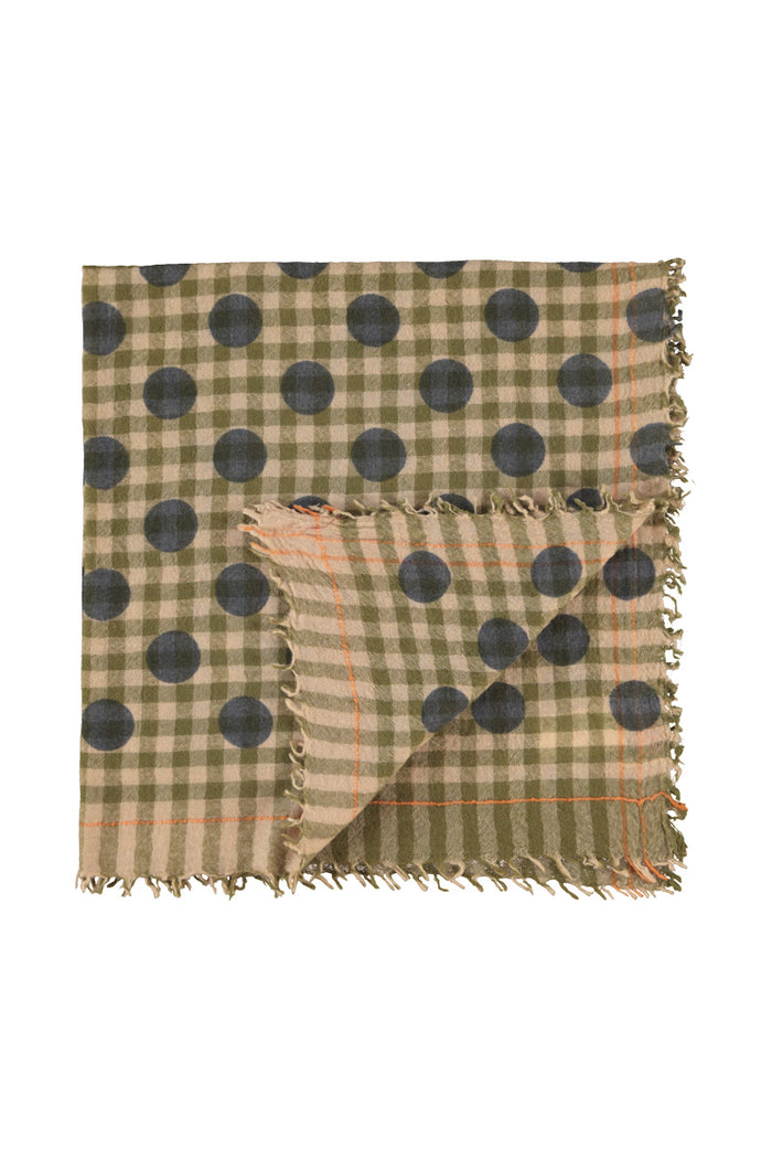 Scarf Green Checkered with Polka Dots