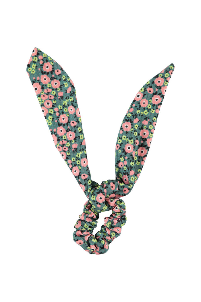 Scrunchie Green with Multicolor Flowers