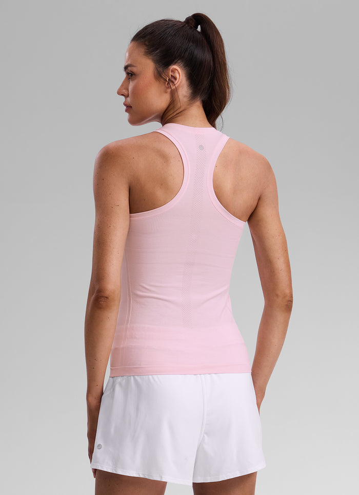 CRZ YOGA Women's Seamless Running Crewneck Racerback Hip Length Tank Strawberry Pink
