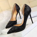Sequin Side Hollow-out Pointed Heels fashionnsio