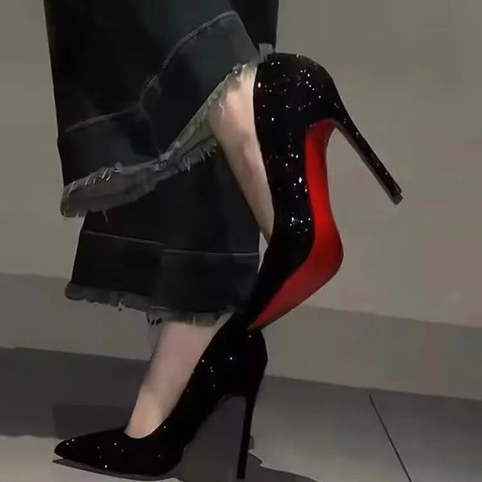 Sequined Pointed Red Bottom Heels - Fashionnsio