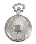 Silver Plated Shield Quartz Pocket Watch with Chain