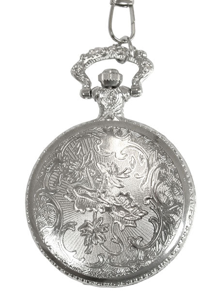 Silver Plated Shield Quartz Pocket Watch with Chain