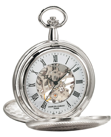 Premium Silver Shield Mechanical Pocket Watch with Chain
