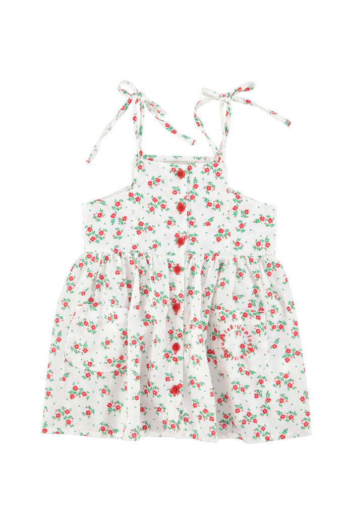 short dress | ecru w/ red flowers allover
