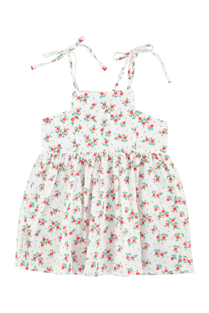 short dress | ecru w/ red flowers allover