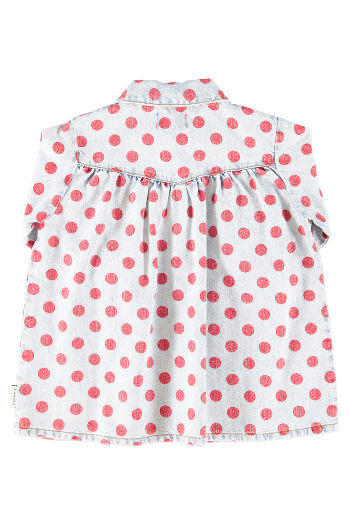 Short Dress Light Blue Denim with Red Dots