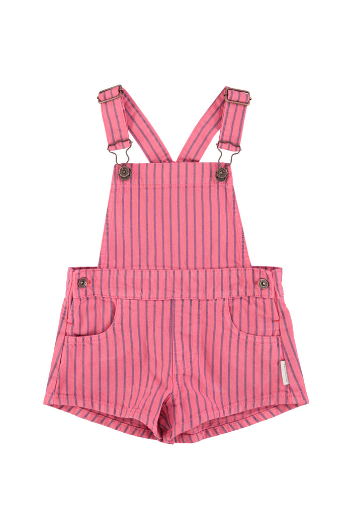 short dungarees | pink w/ indigo stripes
