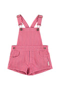 short dungarees | pink w/ indigo stripes