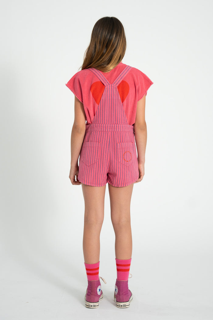 short dungarees | pink w/ indigo stripes