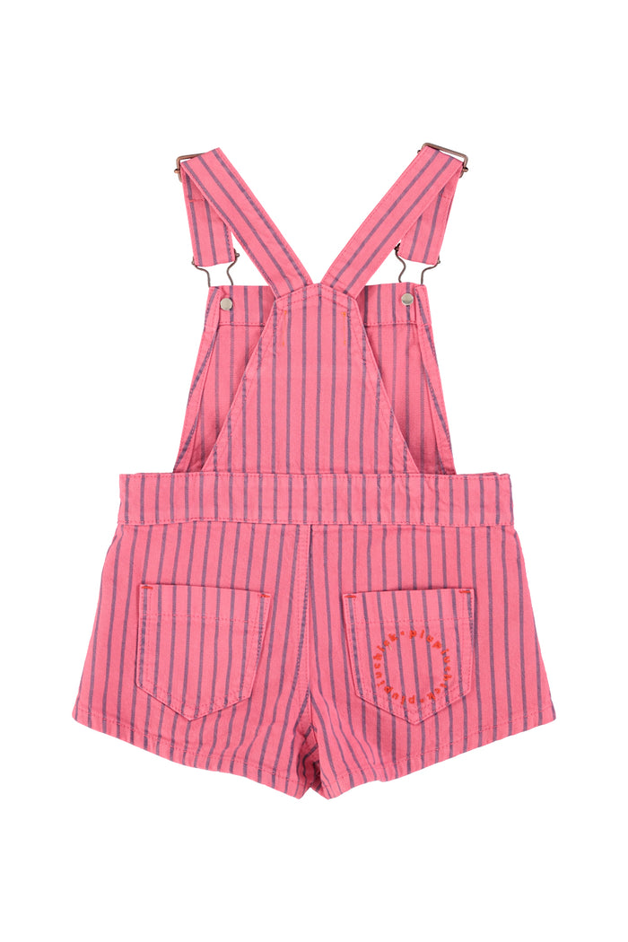 short dungarees | pink w/ indigo stripes
