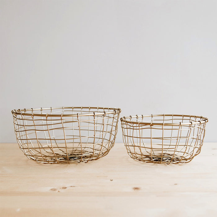 Short Round Brass Wire Basket - Large