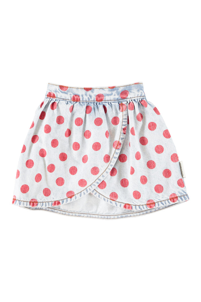 Short Skirt Light Blue Denim with Red Dots