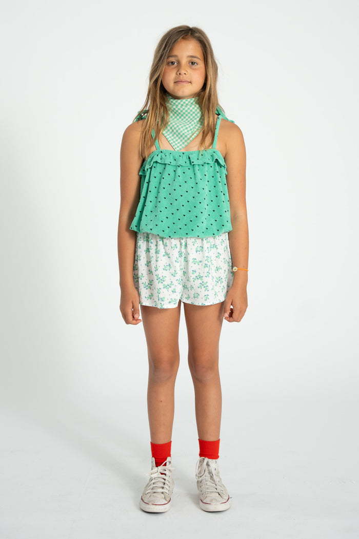shorts | ecru w/ green flowers allover