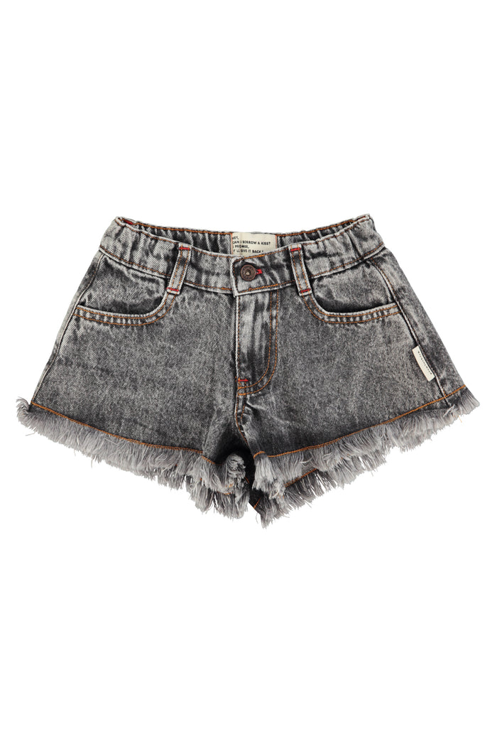 shorts w/ fringes | washed black denim