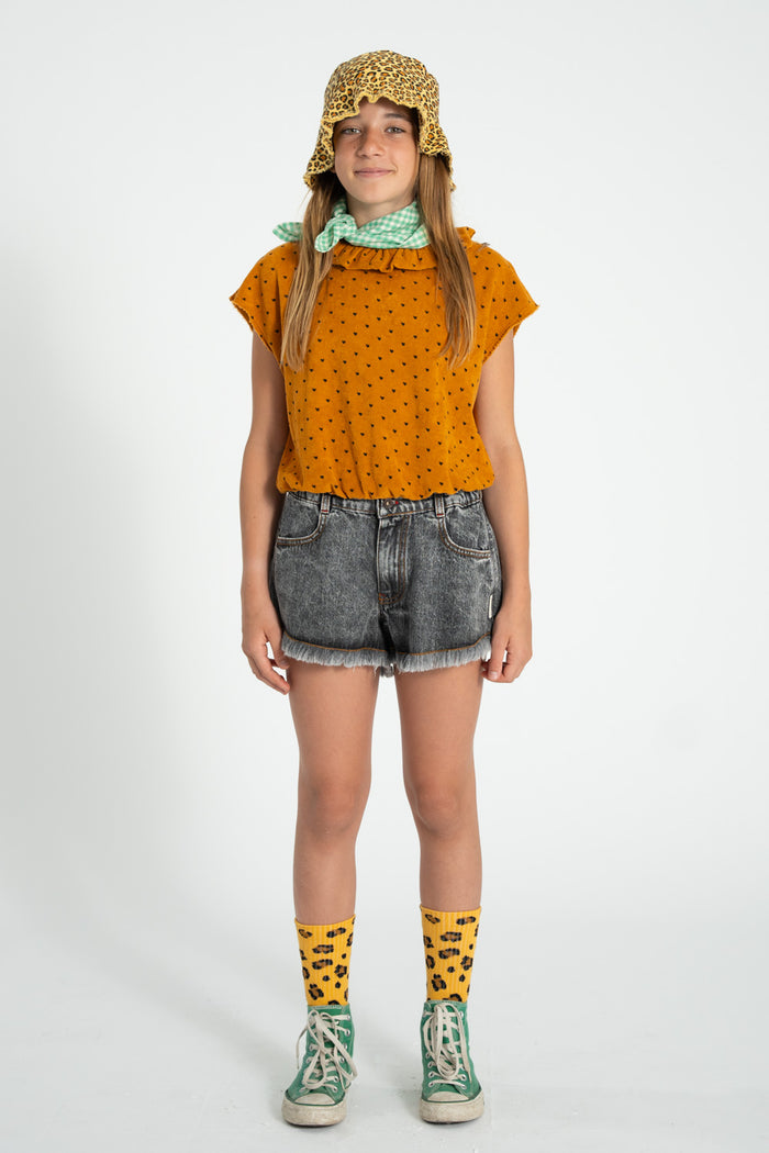 shorts w/ fringes | washed black denim