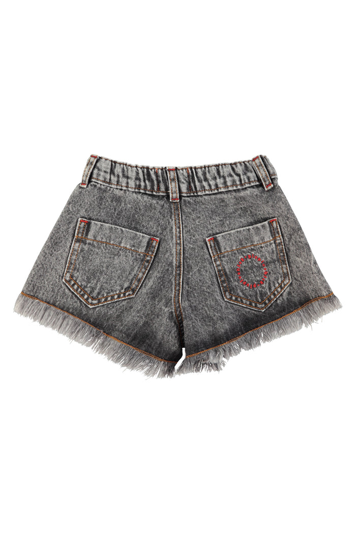shorts w/ fringes | washed black denim