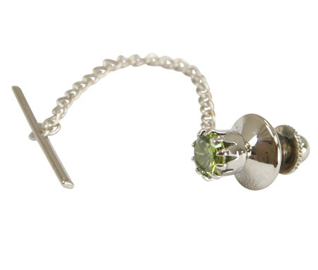 Silver Chain and Bar Tie Tack - Peridot