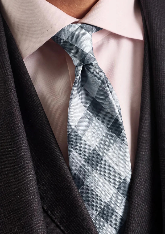 Silver Grey Plaid Tie - SARTORO