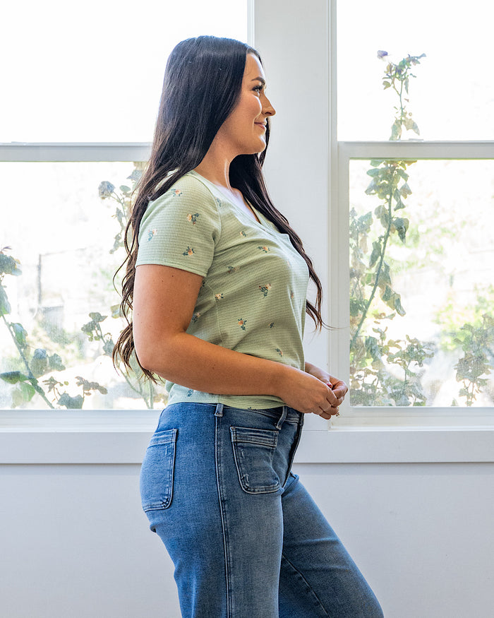 Skylar Textured Knit Floral Top - Sage PS Kate