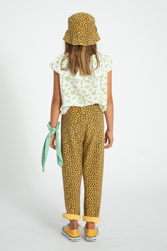 sleeveless blouse w/ collar | ecru w/ yellow flowers allover