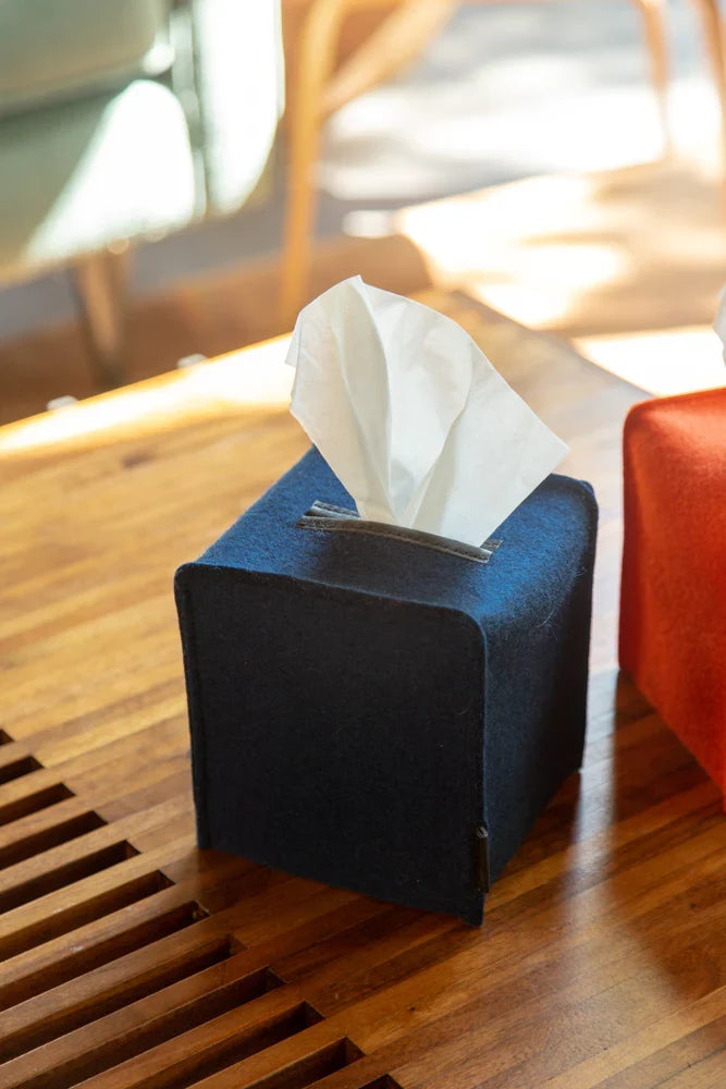 Small Merino Wool Felt Tissue Box Cover, Marine