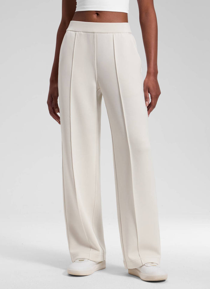 CRZ YOGA Women's SoftAura Casual Mid Rise Pocket Straight Leg Pant 30" Milky White
