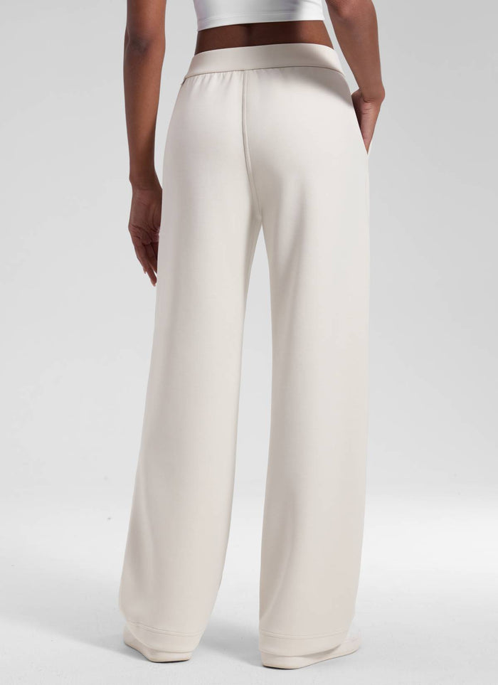 CRZ YOGA Women's SoftAura Casual Mid Rise Pocket Straight Leg Pant 30" Milky White