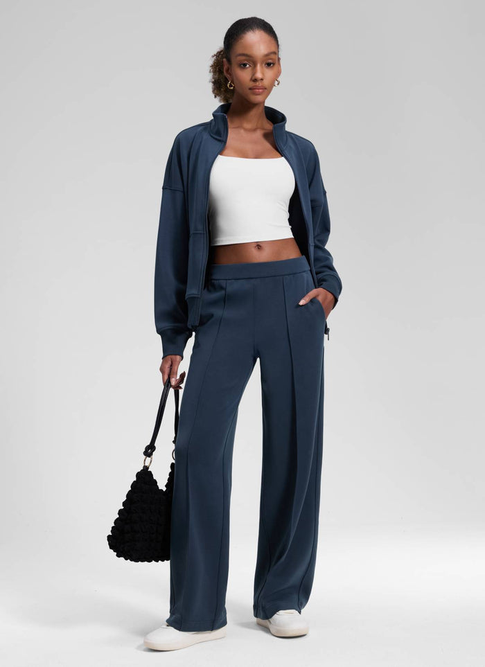 CRZ YOGA Women's SoftAura Casual Mid Rise Pocket Straight Leg Pant 30" Ink Blue
