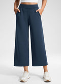 CRZ YOGA Women's SoftAura Casual High Rise Wide Leg Cropped Pant 25" Ink Blue