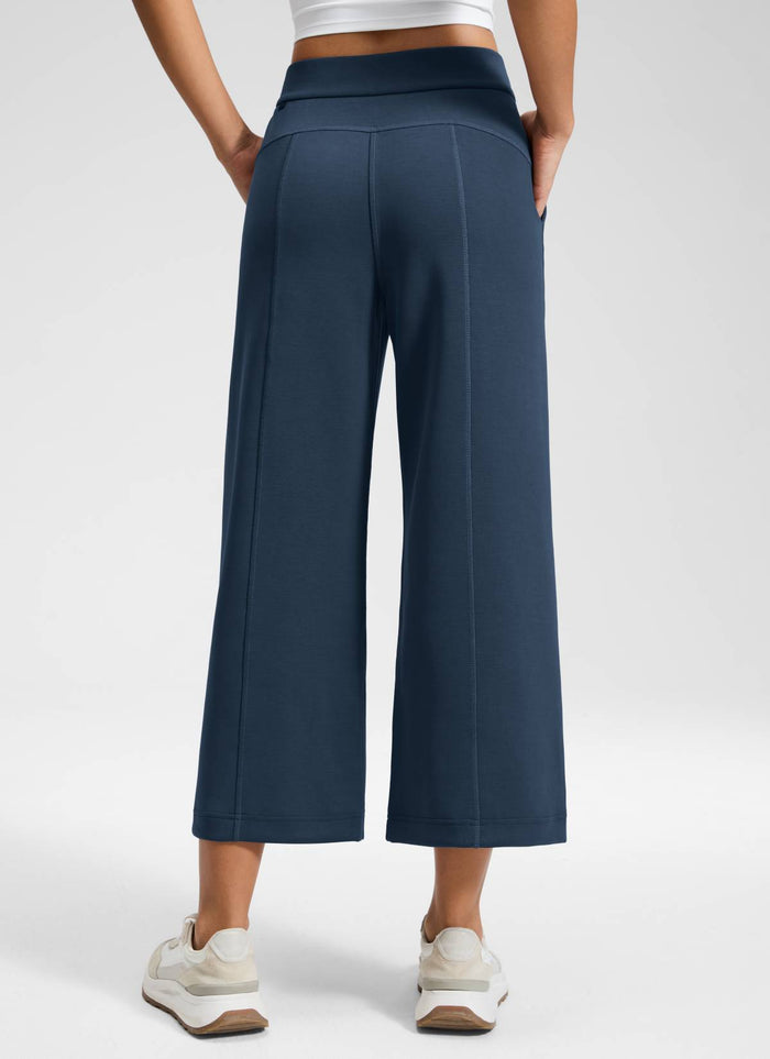 CRZ YOGA Women's SoftAura Casual High Rise Wide Leg Cropped Pant 25" Ink Blue