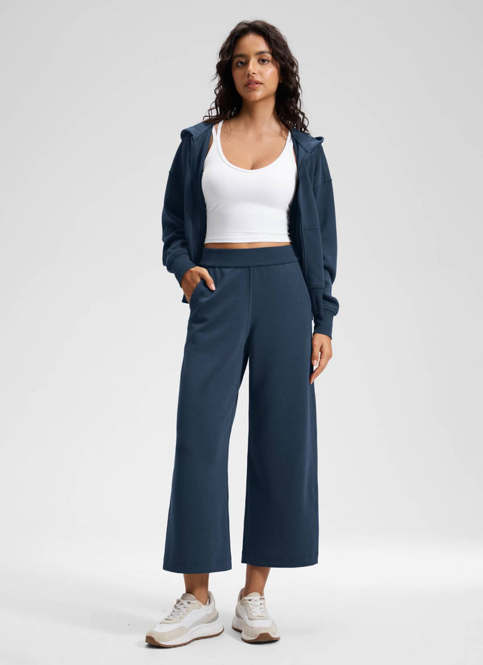 CRZ YOGA Women's SoftAura Casual High Rise Wide Leg Cropped Pant 25" Ink Blue