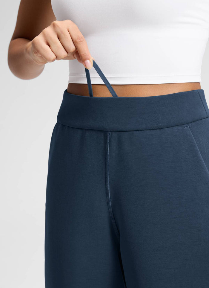CRZ YOGA Women's SoftAura Casual High Rise Wide Leg Cropped Pant 25" Ink Blue