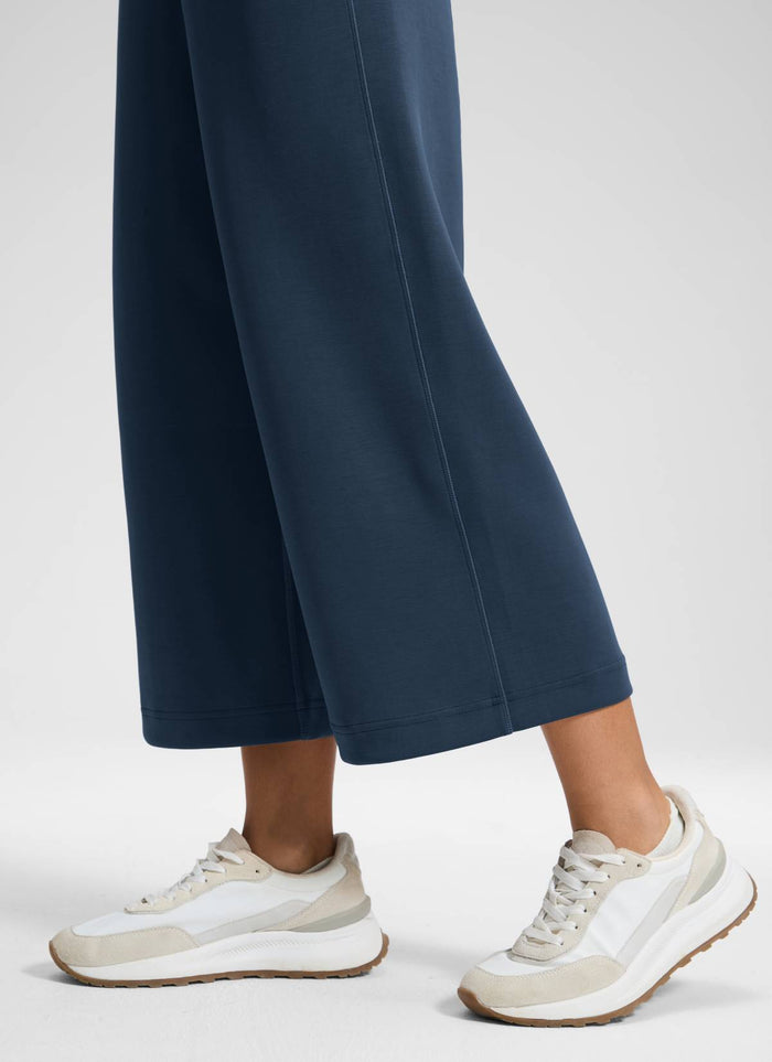 CRZ YOGA Women's SoftAura Casual High Rise Wide Leg Cropped Pant 25" Ink Blue