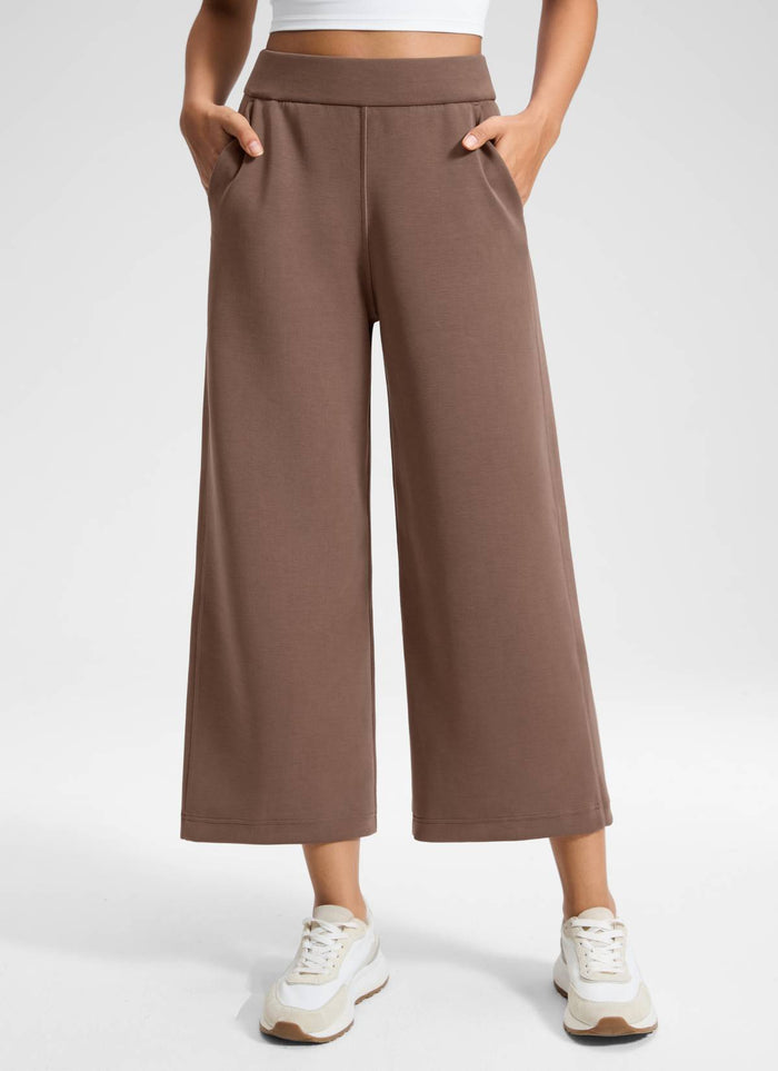 CRZ YOGA Women's SoftAura Casual High Rise Wide Leg Cropped Pant 25" Lava Brown