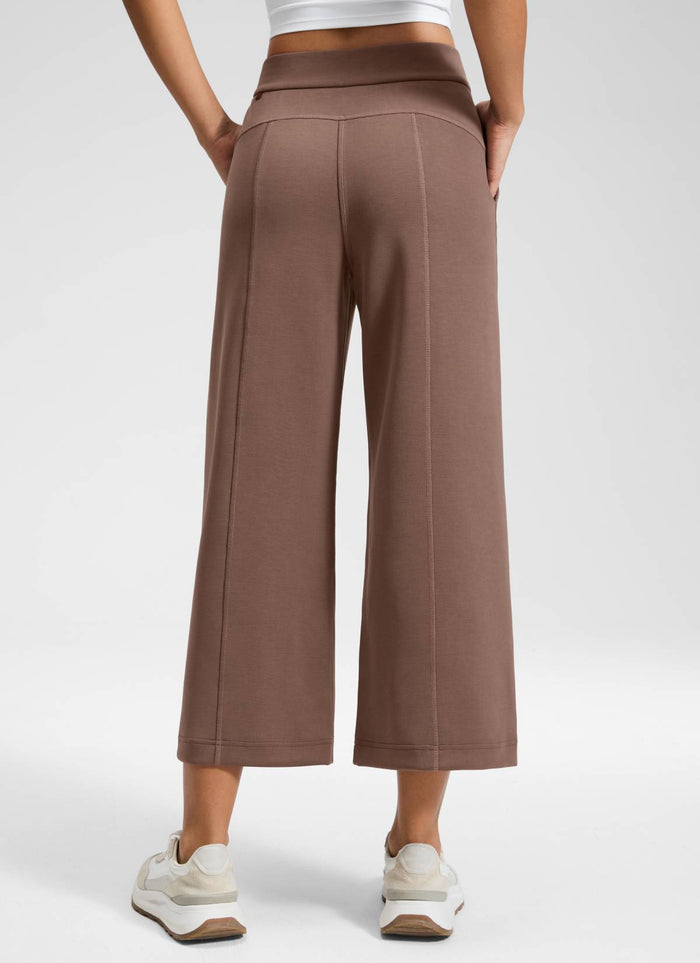 CRZ YOGA Women's SoftAura Casual High Rise Wide Leg Cropped Pant 25" Lava Brown