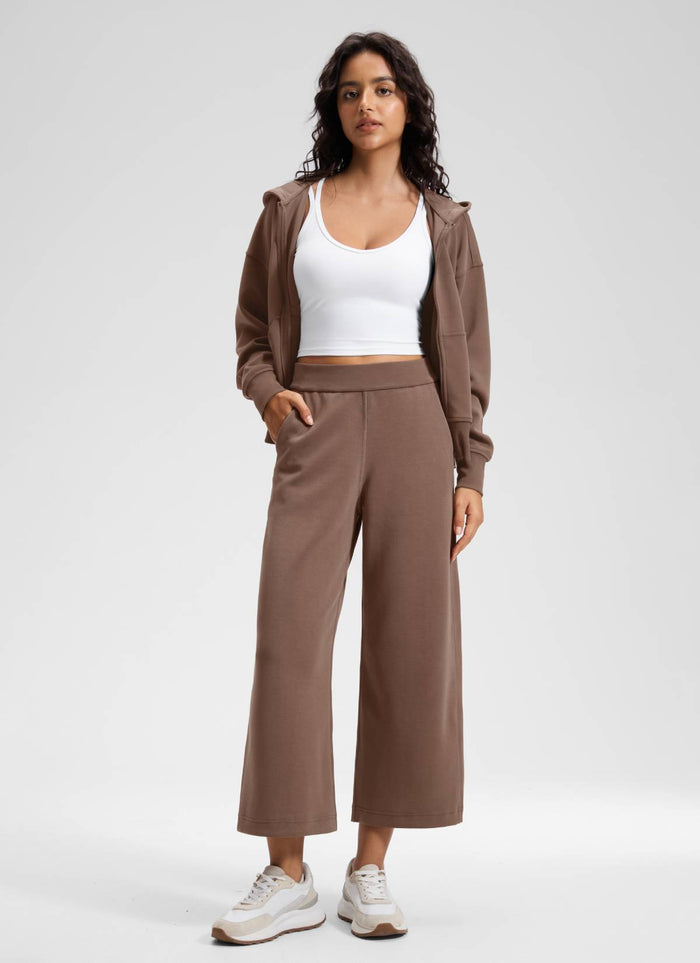 CRZ YOGA Women's SoftAura Casual High Rise Wide Leg Cropped Pant 25" Lava Brown