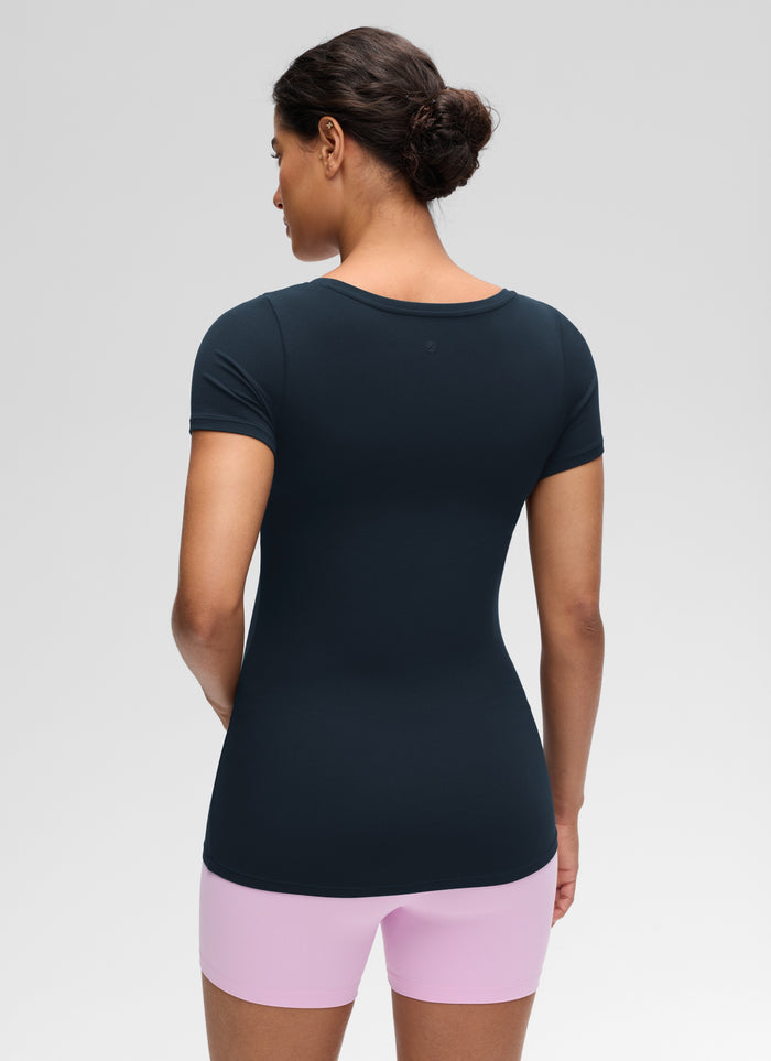 CRZ YOGA Women's Softembrace Maternity Casual U Neck Short Sleeve True Navy