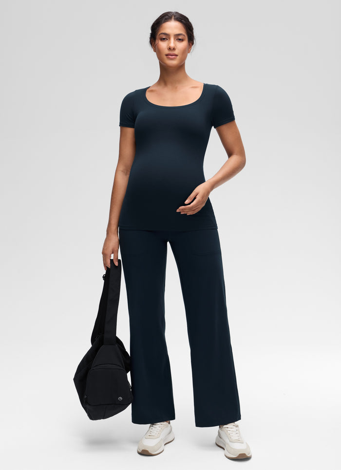 CRZ YOGA Women's Softembrace Maternity Casual U Neck Short Sleeve True Navy